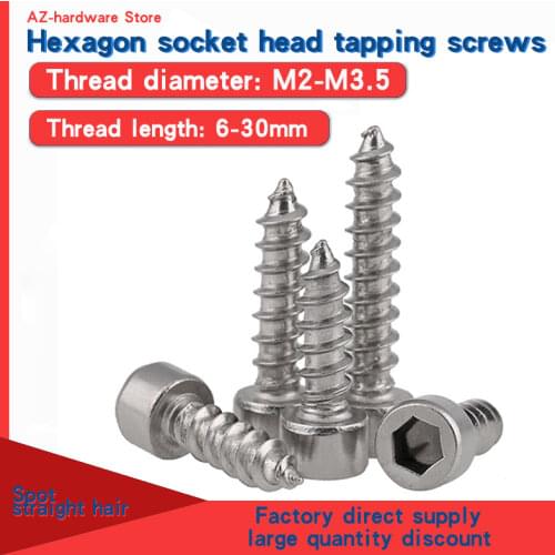 GuHua Hexagon Socket Cheese Head Self Tapping Screws 304 Stainless Steel Cup Head Hex Socket Self Tapping Screw M2M3M3.5 20Pcs