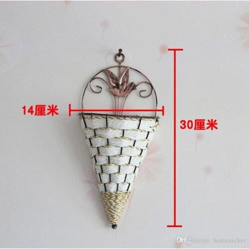 Vintage big flower Storage Holder Creative Potted plants Willow weaving House Decor Sundries ox horn wall hanging Decoration 201