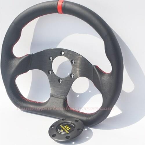 D Shape Real Leather LYJ Top Quality Game /Car Steering Wheel With Red Stripe Red Stitch