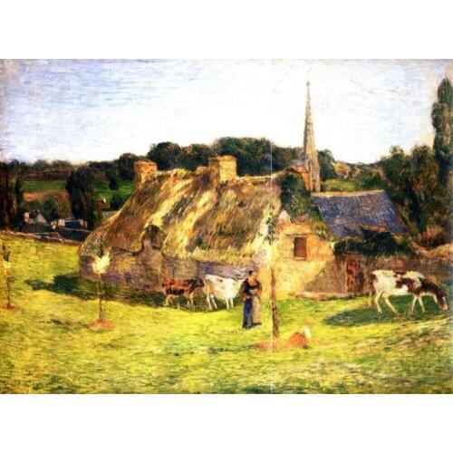 High quality Oil painting Canvas Reproductions Lollichons Field and the Church of Pont-Aven (1886) by Paul Gauguin hand painted