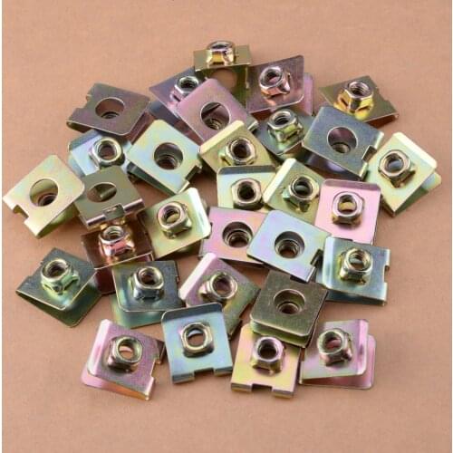 DWCX 30pcs 6mm M6 U-Type Hole Spring Metal Plate Rivet Clips Speed Nuts Fastener for Car Panel Fender