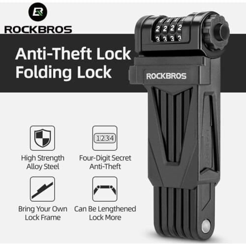 ROCKBROS Secret Anti-Theft Foldable Fingerprint Bicycle Lock Zinc Alloy Four-Digit Password 85CM Lock Door Moto Bike Accessories