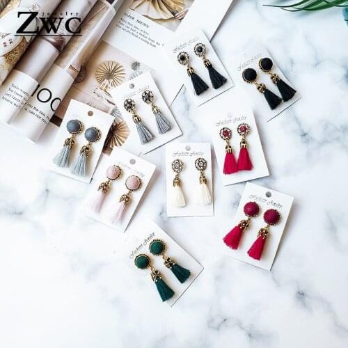 ZWC Trend Vintage Velvet Tassel Hanging Earrings For Women Party Elegant Bohemia Crystal Drop Earrings 2020 Fashion Jewelry Gift