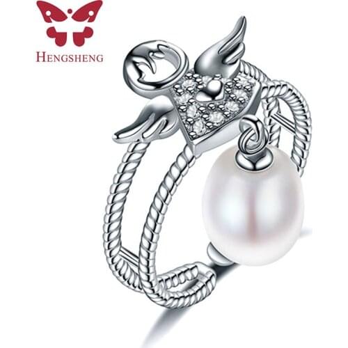 Angel 100% Genuine Natural Drop Pearl Ring, 925 Sterling Silver Rings for Women Wedding Ring Wedding Rings Silver 925 Jewelry