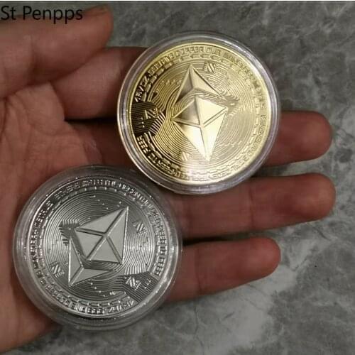 1 PCS Gold/Silver-plated coins Decoration Creative Ethereum Coin Ethereum Art Collection Physical Gift Metal Commemorative Coin