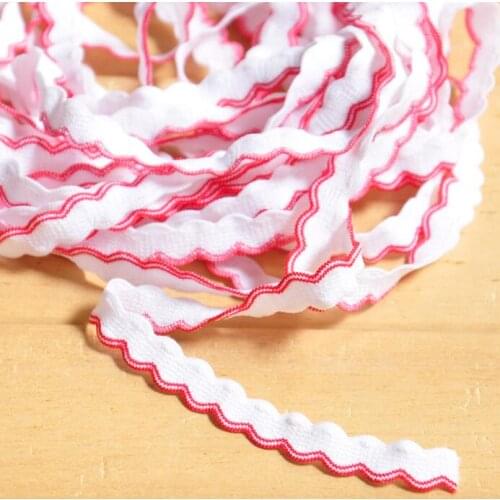 12 Meters White with Red Cheap Lace Fabric Trim Ribbon DIY Garment Headwear Hair Accessories Elastic Lace Ribbon 9mm