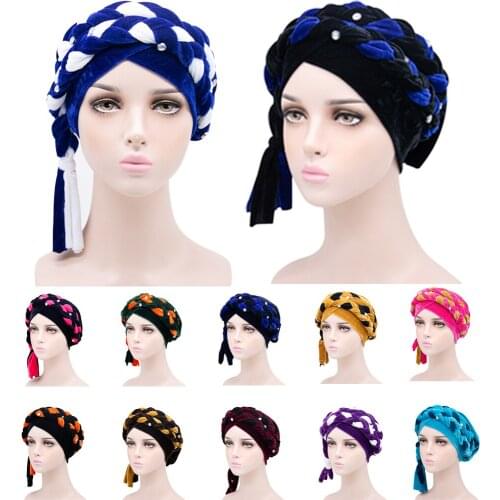 2020 Muslim Wrap Head Scarf Velvet Turban Cap Long Braid Women Hijab Bonnet Beads Fashion Inner Hijabs Underscarf Caps Fashion