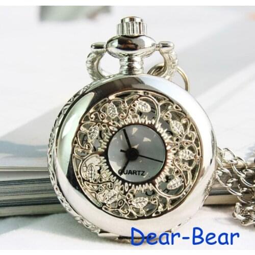 3011) Fashion Silver Tone Vines Filigree watch Necklace Pocket watch, 12pcs/lot , Dia 2.7cm. Free shipping