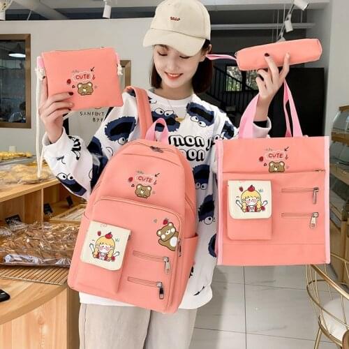 4 pce set Schoolbag For Girl Women Backpack Canvas Female Student College School Bag Cool Laptop Backpack Fashion Travel Backbag