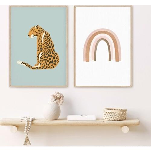 Abstract Leopard Rainbow Cartoon Posters and Prints Canvas Painting Animal Wall Art Picture For Living Room Home Wall Decor