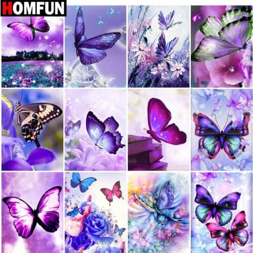 HOMFUN Full Square/Round Drill 5D DIY Diamond Painting "Purple butterfly landscape" Embroidery Cross Stitch 5D Home Decor Gift