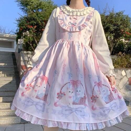 Awaii Lolita Dress Women Girls JSK Lolita Kawaii Cute Cats Tea Party Dresses Ruffles Cosplay Spring Summer Slip Dress