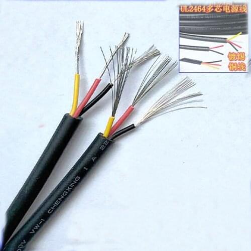 Free shipping 10M Tinned copper wire UL2464 Power wire 18/20/22/24/26/28AWG 2core / 3core/4core/Soft power cable