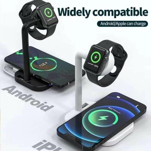 Quick Magnetic Wireless Charger 3 in 1 Charging Station For iPhone 12,11,Samsung Iwatch Headphone Home Office Desktop Mag Safe