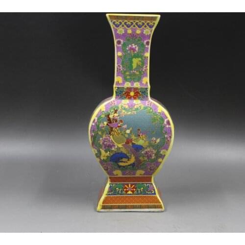 Yong Zhengs Year Mark enamel sqare flower and bird appreciation vase antique porcelain ornaments collection