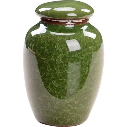 Green Ice Crack Glaze Ceramic Funeral Pet Urn for Memorials - Small Holds Up to 30 Cubic Inches of Ashes Cremation Urn for Ashes