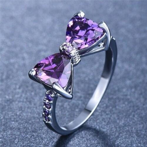 Classic Purple Bowknot Zirconia Wedding Party Ring for Woman Elegant Banquet Finger Accessory Jewelry