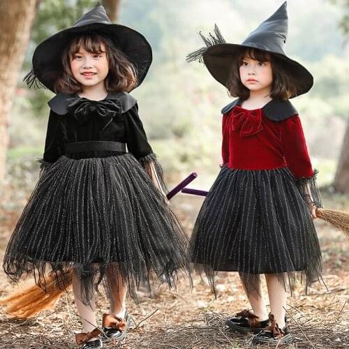 Umorden Fantasia Purim Halloween Costumes for Girls Little Witch Girl Costume Cosplay Tutu Dress Child Kids Red Black