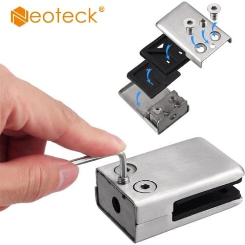 Neoteck 16Pcs Square 304 Glass Clip Clamp Bracket Flat Back For Balustrade Handrail 8-10mm Stainless Steel Clip Holder