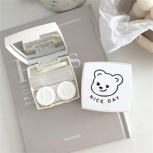 White cute square Contact Lens Case With Mirror Ins Cosmetic contact box Contact lens travel case can as gift