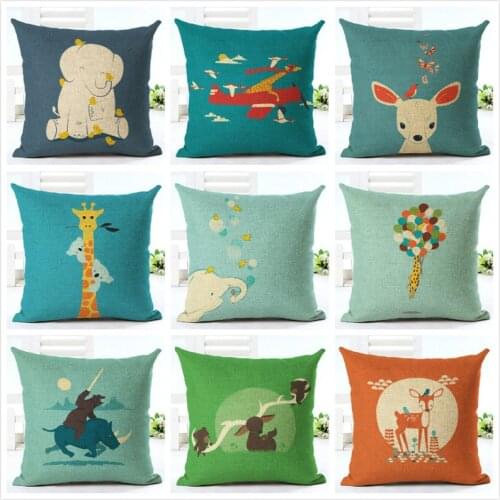 Cute Cartoon Giraffe Printing Cushion Cover Cotton Linen Elephant Pillow Case Sofa Car Decorative Pillowcases Cover almohada