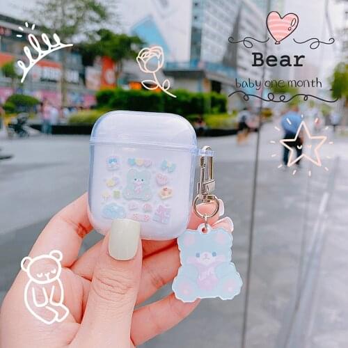 Korea Cute Cartoon Ins Bear Headphone Case for Apple Airpods 1 2 3 Pro Soft Silicone Bear Wireless Bluetooth Headset Cover