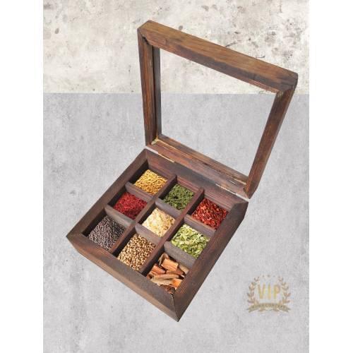 9 Piece Wooden Spice Set HAND Labor Glass Covered Wooden Spice Kitchen Accessory