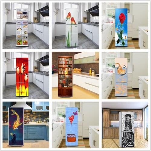 3D Library Refrigerator Door Decoration Mural Sticker Adhesive Waterproof Poster Kitchen Fridge Home Decor Wallpaper 60x150cm