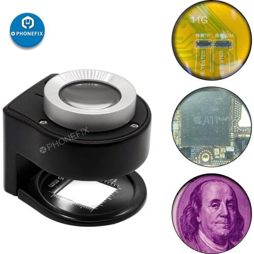 30X Table Magnifier Mini Pocket Magnifying with Led Lights Handheld Magnifier HD Glass Lens Loupe Coin Jewelry Mini Microscope
