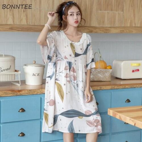 Nightgowns Women Loose Summer Various Colors Leisure Sleepwear Soft Comfortable Sweet Female Lace O-neck Mujer Popular Home Ins