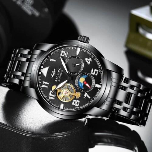 2019 new Black Steel classic tourbillon men mechanical watches business waterproof watch luxury brand automatic watch