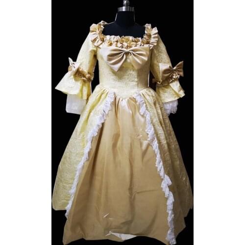 New gold Vintage costumes 18th Duchess Retro medieval Renaissance Reenactment Theatre Civil war Victorian dress D-338