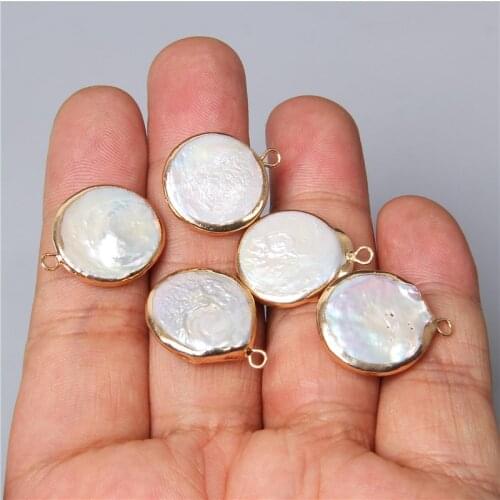 3pcs Natural round pearl pendants 17mm white Freshwater Pearl gold charm pendant for jewelry making necklace earring bracelet