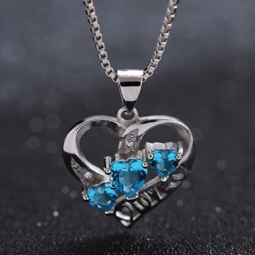 Independent design silver necklace simple three heart-shaped amethyst pendant exquisite luxury female elegant jewelry