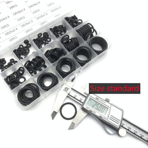225pcs/Box Rubber O Ring Thickness 2.4mm Assortment Black O-Ring Seals Set Nitrile Washers High Quality For Car Gasket 15 Sizes