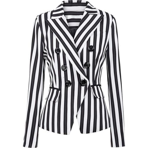 Slim Fit Stripe Women Suit In Stock Double Breasted Peaked Lapel Blazer Classic Office Lady Casual Coat 1 Piece