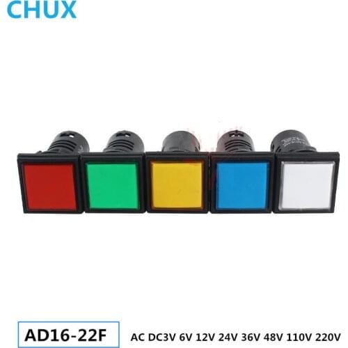 CHUX LED Square Signal Lamp 22MM AD16-22F AC DC 6V 12V 24V 36V 48V 220V 380v Plastic Indicator Light