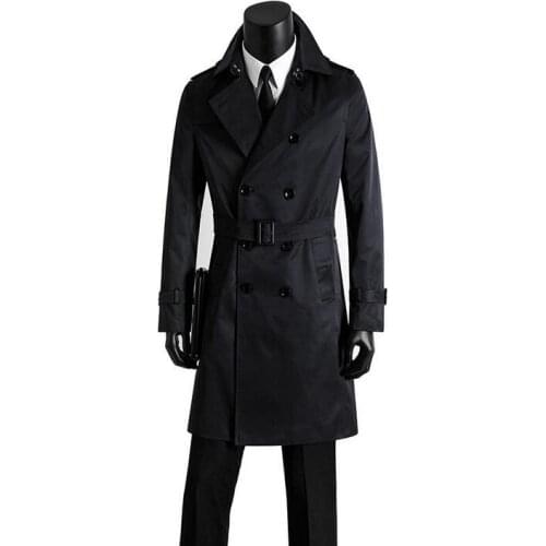 Mens clothing plus size spring autumn long trench coats mens design commercial double breasted black outerwear manteau homme