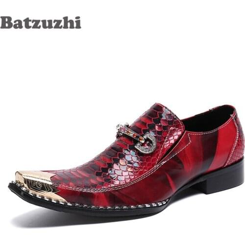 Batzuzhi Italian Type Formal Leather Dress Shoes Men Shoes Golden Pointed Metal Tip Chaussure Homme Luxury Male Party Shoes