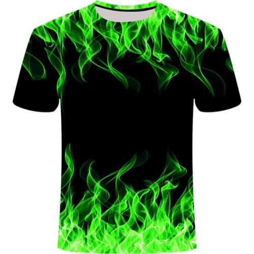 High Quality 2021 Fashion Sales MenS New Summer Round-Necked Short-Sleeved T-Shirt, Blue-Green-Purple-Red Flame 3d Printed Jack