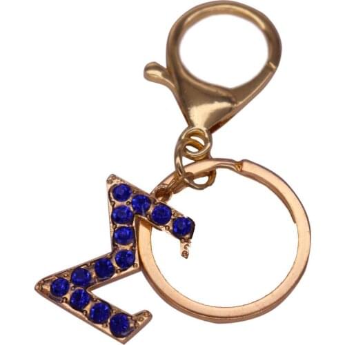 Custom Trendy Metal Alloy Blue Crystal Greek Letter Sigma Key Chain Sorority Key Holder For Car Women Bag
