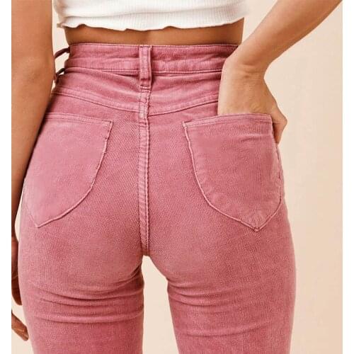 2020 Corduroy Flare Pants For Women High Waist Slim Solid Pants Fall Casual Trousers Female Full Length Pants Khaki