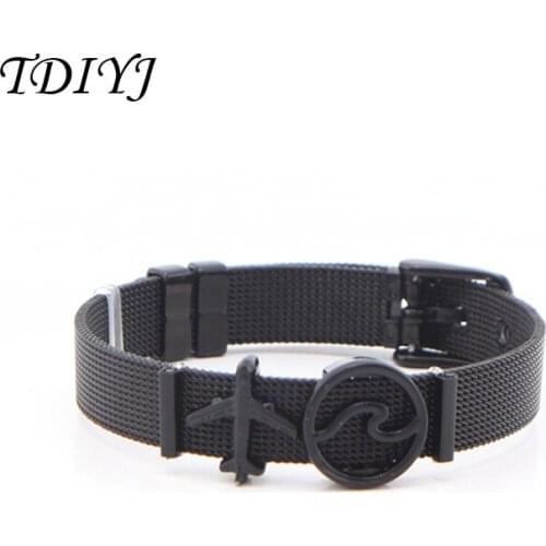 TDIYJ Women Fashion Mesh Bracelet with Plane Sea Wave Slide Charms Stainless Steel Wrap Bracelets Keeper for Summer Gift