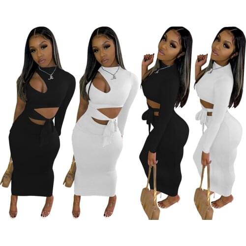 Sexy One Shoulder Long Dress Women Lace Up Cut out Bodycon Dresses Autumn Winter Long Sleeve Sundress Party Clothes Clubwear