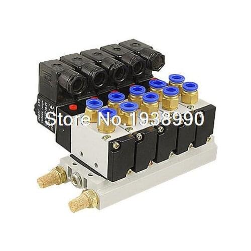 DC 12V Single Head 2 Position 5 Way 5 Pneumatic Solenoid Valve w Base Aywvu