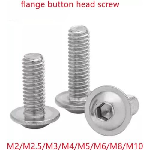 2-50Pcs m2 m2.5 M3 M4 M5 M6 m8 m10 304 Stainless Steel Half Round button Flange Head with Washer Inner Hex Socket Screws Bolt
