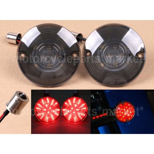 2x1156 Red LED Rear Turn Signal Inserts Light Blinker+Smoke Lens Cover For Harley 86-14 With 2 Screw lens 3 1/4" Pancake Style
