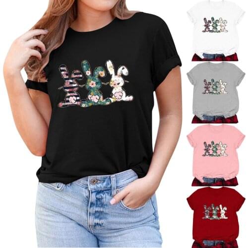 4xl Women Tops 2021 Fashion Casual O-neck Blouse Bunny Print Shirt Easter Short Sleeve Casual Loose Blouse Туники Женские
