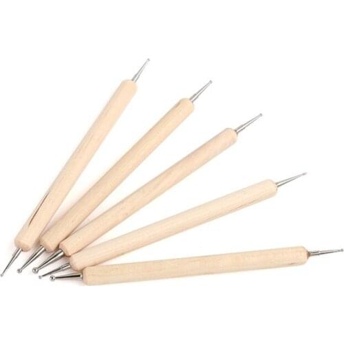 5pcs/set metal 2 Ways Dotting Tool Nail Art Wooden point drill pen Nail Decoration Painting Brush Nails Design Tools free shippi