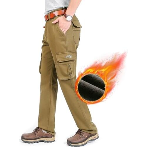 Mens Brushed Pants Winter Thicken Casual Pants Plus Size 44 Straight Fleece Full Length Trousers Mens Men Clothing Overalls